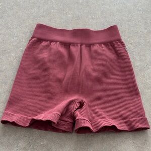 FP Movement by Free People High Waist Ribbed Shorts in Burgundy